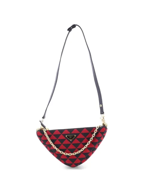 Prada Pre-Owned Double Symbole Triangle Bag Leather and Jacquard Mini shoulder bag Black 5HG6ONV5TXS2T8SP