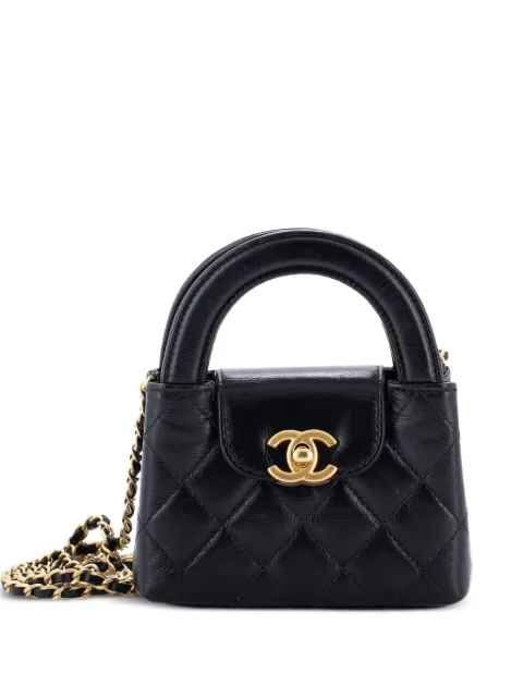 CHANEL Pre-Owned Kelly Top Handle Shopping Bag Quilted Shiny Aged Calfskin Nano crossbody bag Black 4TKYJNI5RO9OE4X1
