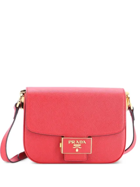 Prada Pre-Owned Embleme Flap Bag Saffiano Leather Small shoulder bag Red T6RRCD09SAA80QXR
