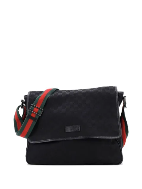 Gucci Pre-Owned Web Strap Flap Messenger GG Canvas Medium crossbody bag Black 3T24NIF9W5JV7A8A