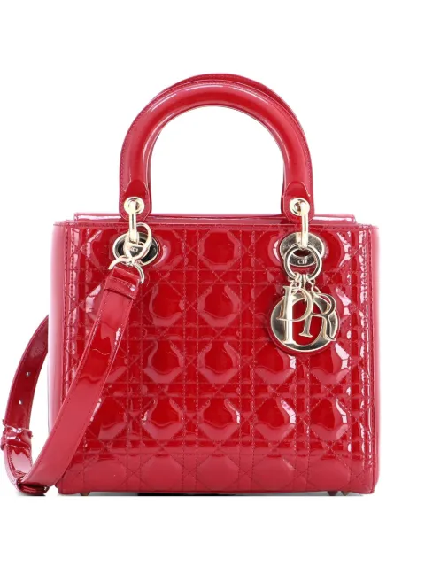 Christian Dior Pre-Owned Lady Dior NM Bag Cannage Quilt Patent Medium satchel Red 4JOB49EFBWVVCCEK