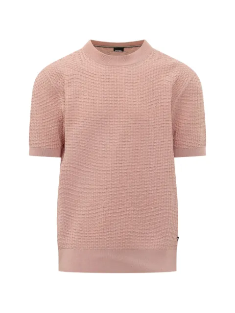 BOSS basket-weave short-sleeve sweater Pink 50560468