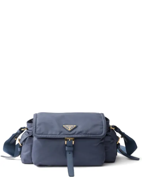 Prada Explore medium Re-Nylon shoulder bag with flap Blue 1BD394VNOORDLN