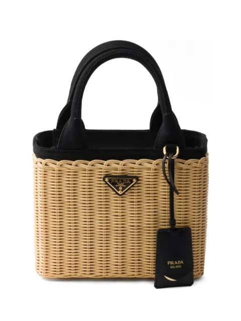 Prada small wicker and canvas tote bag Neutrals 1BG452V7VXRE28