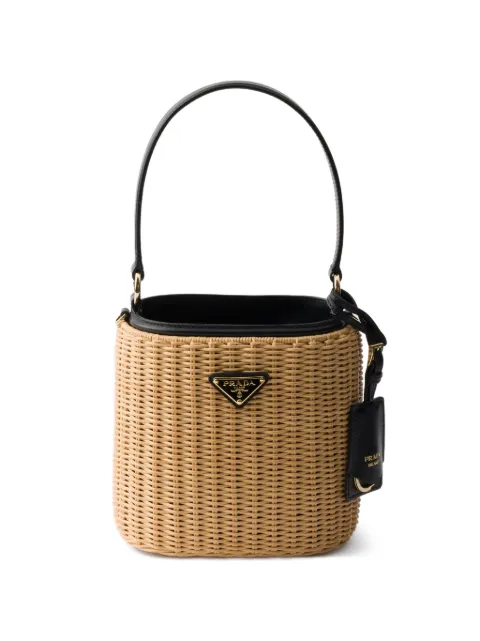 Prada wicker and leather bucket bag Neutrals 1BE062VOOM2CYF