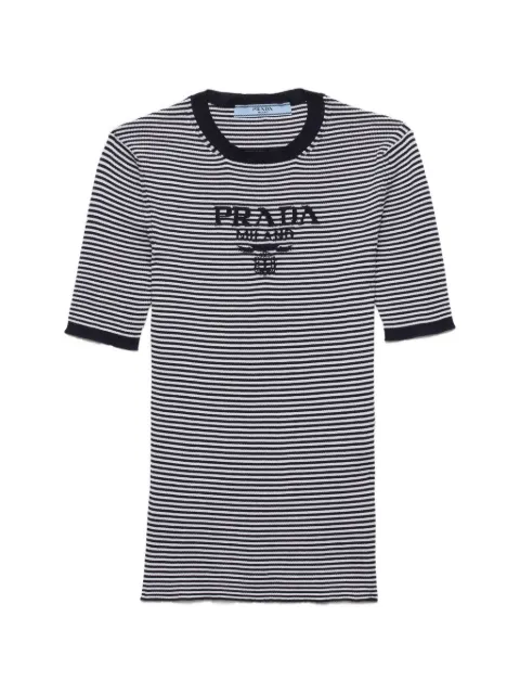 Prada striped silk crew-neck sweater Blue P24T1FSWMO19BV