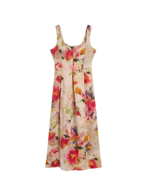 MOMONÌ Shue midi printed pleated dress Neutrals 261MMODR01726108MO