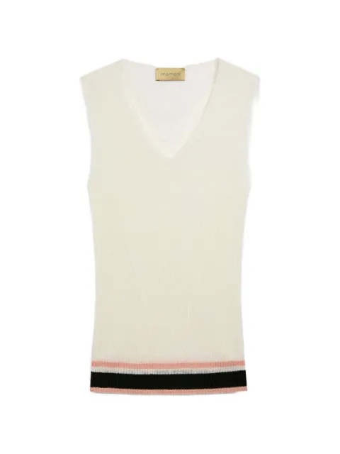 MOMONÌ Ella ribbed V-neck top Neutrals 261MMOKN01626170MO