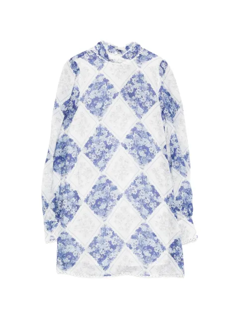 TWINSET long-sleeve floral-detail mini dress Blue 261TP213A