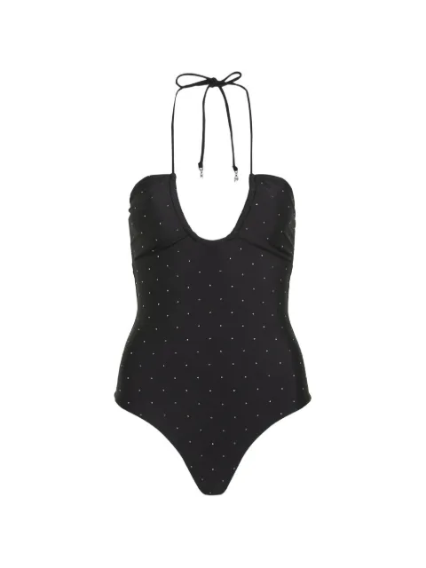 Karl Lagerfeld crystal halterneck swimsuit Black B1W46054999