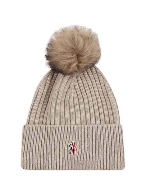 Moncler Grenoble pompom logo-patch beanie hat Neutrals 3B00010M1223