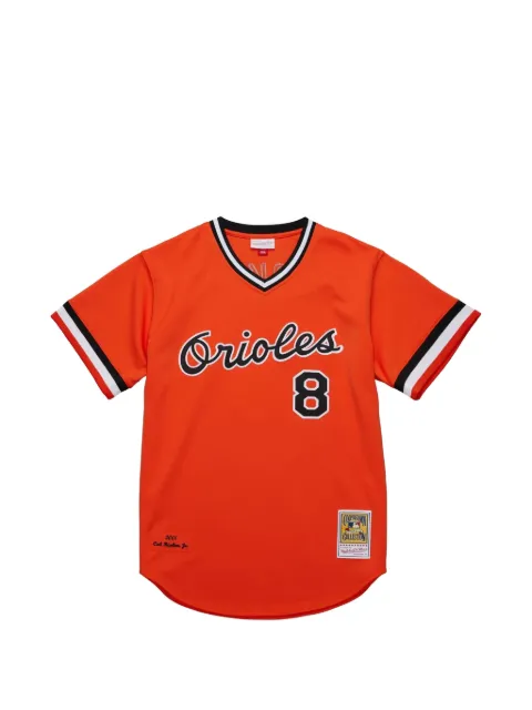 Mitchell & Ness striped-trim V-neck T-shirt Orange AJY17190BOR01CRIORAN