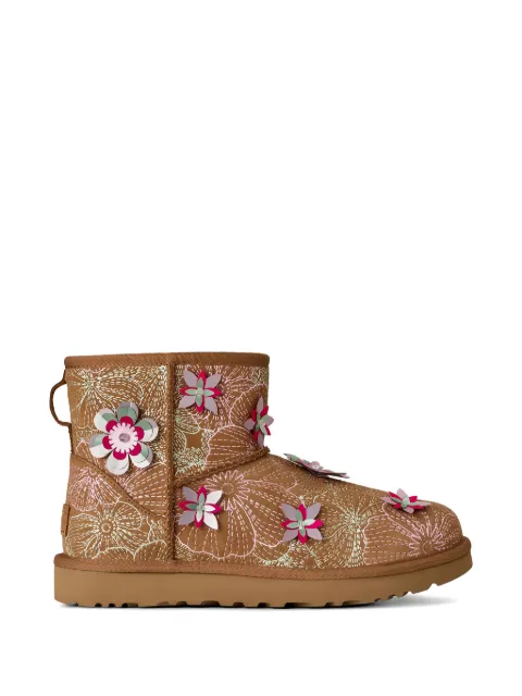 UGG Classic Mini floral-appliqué boots Brown 1181014