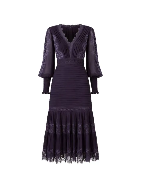 Tadashi Shoji Nyssa lace pleated midi dress Purple YV21070MDEGGPL