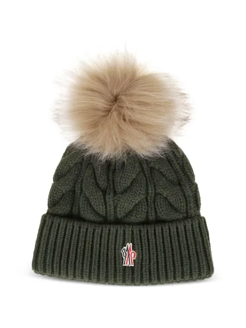 Moncler Grenoble cable-knit pompom beanie hat Green 3B00011A0069