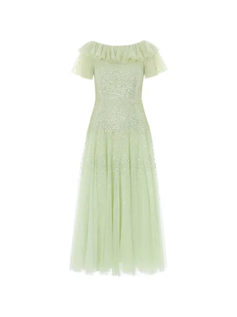 Needle & Thread ruffled sequin-embellished gown Green DGSS36RSS26