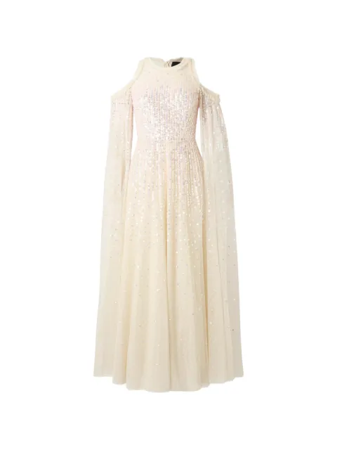 Needle & Thread Moonlight sequin-embellished cape-sleeve maxi dress Neutrals DGCP59RSS26LSP