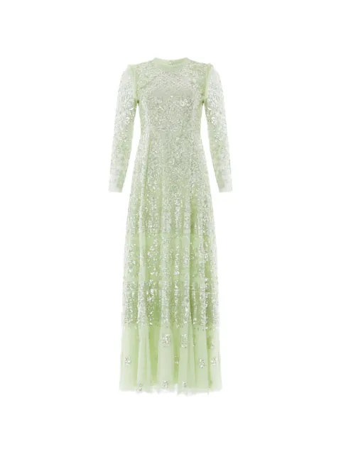 Needle & Thread Aurora long-sleeve maxi dress Green DGLS13RSS26PMI