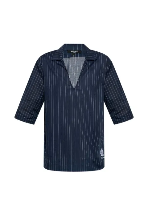Balmain pinstripe v-neck T-shirt Blue BWCE21780402
