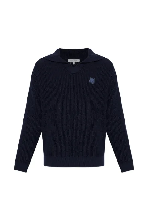 Maison Kitsuné logo-embroidered V-neck sweater Blue QM00202KT1189