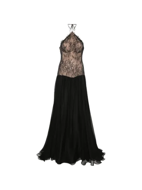 M.Marquise Selena lace halterneck maxi dress Black SELENABLACK