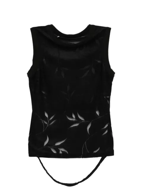Quetsche leaf-print sleeveless top Black QSS26T81