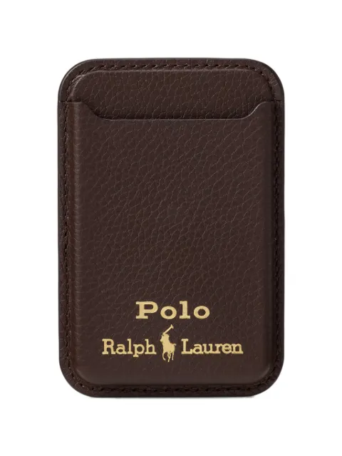 Polo Ralph Lauren magsafe pebbled logo-detail leather card case Brown 405P17558