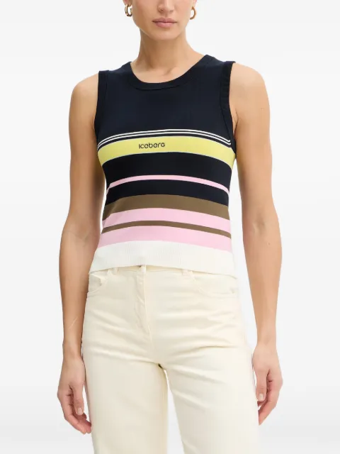 Iceberg logo-embroidered striped tank top Black A0039505