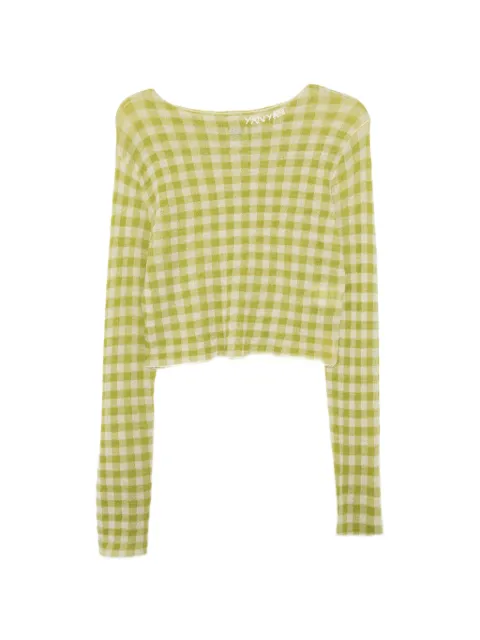 YANYAN KNITS Gingham Boatneck LS Top Green YYW260371