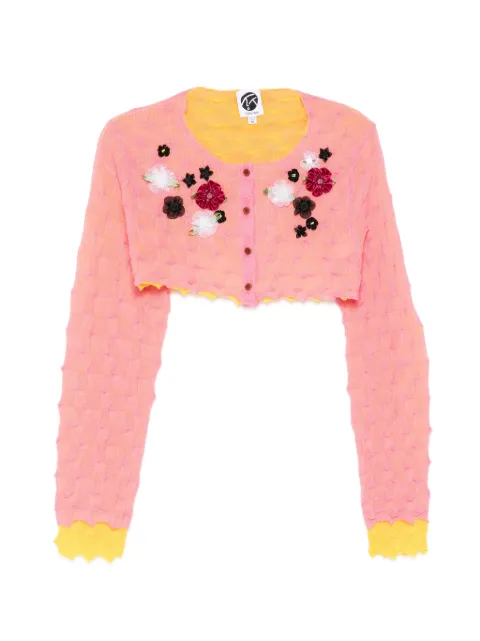 YANYAN KNITS crop floral appliqué cardigan Pink YYW260841JOYCE