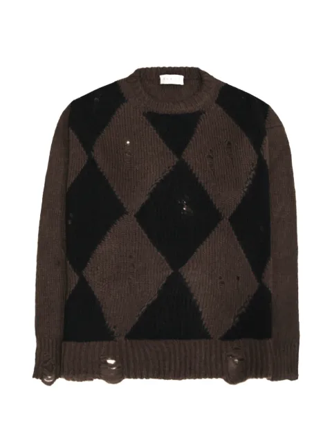 Paura Orfei argyle distressed sweater Brown 14DP90630000725