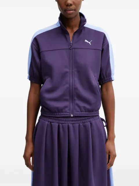 PUMA T7 Full short-sleeve stripe zip top Purple 634621
