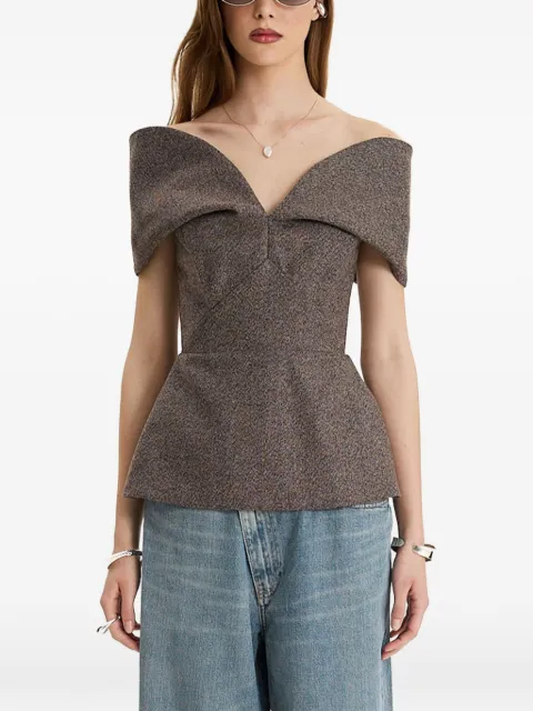 MOOS STUDIO Brown Edit off-shoulder peplum top Brown MOOS127