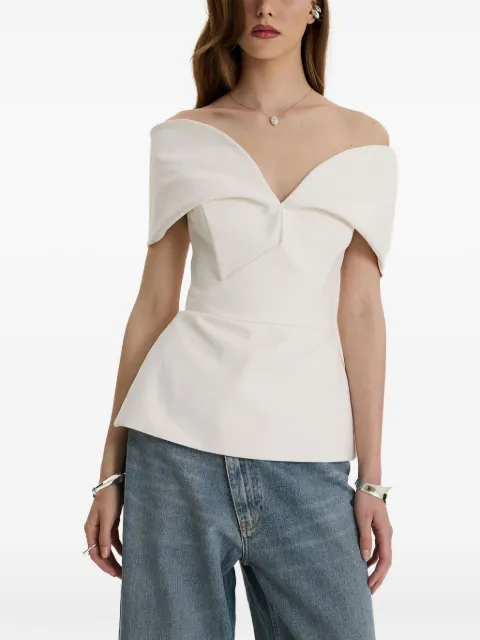 MOOS STUDIO Denim Muse off-shoulder top White MOOS127