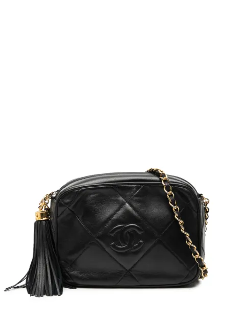 CHANEL Pre-Owned 1986-1988 CC Quilted Lambskin Tassel Camera Bag crossbody bag Black 3QOTGBIB0KWHRUSK