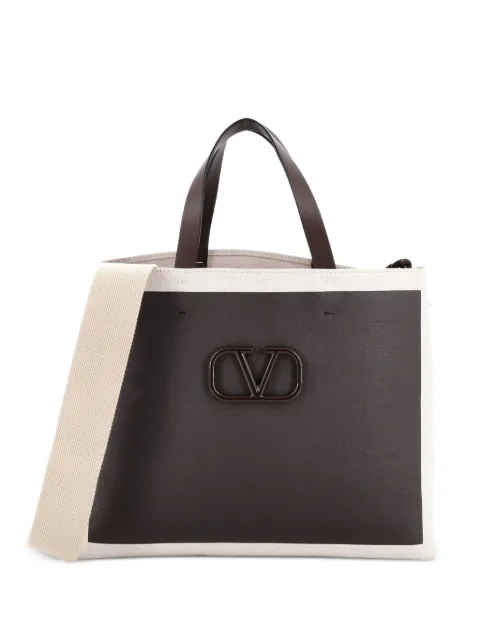 Valentino Garavani Pre-Owned VLogo Signature Tote Leather and Canvas Large shoulder bag Neutrals V4SR12ILOMDJ9ZOL