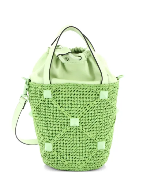 Valentino Garavani Pre-Owned Roman Stud Raffia and Leather bucket bag Green N133WH9GLDA0MF48