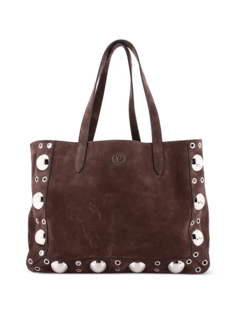 Valentino Garavani Pre-Owned Nellcote Studded Suede Medium tote bag Brown 6O8AO9UKJR0E8BQQ