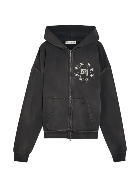 DUKE & DEXTER distressed zipped hoodie Black LEI25BLACKNYP