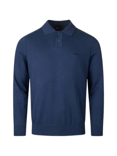 BOSS logo-embroidered buttoned polo top Blue 50531553