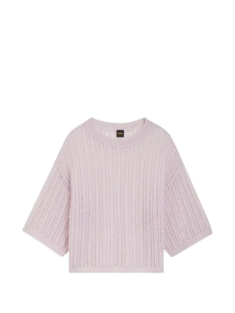 BOSS open-knit round-neck sweater Pink 50554632