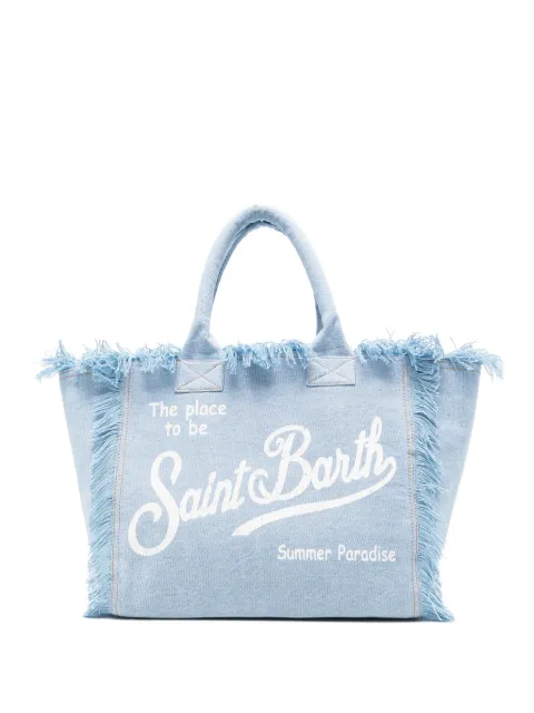 MC2 Saint Barth fringed logo-print tote bag Blue VANI001TEX0001