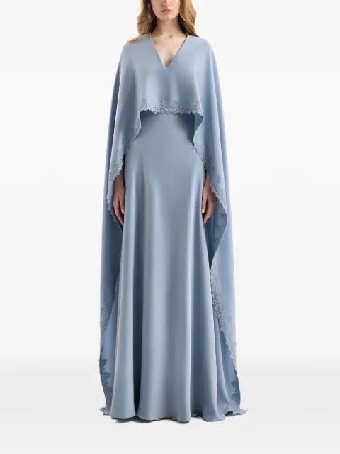 Gemy Maalouf embroidered cape V-neck maxi dress Blue EDSS262156LD