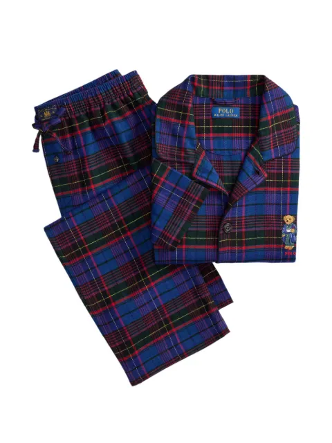 Polo Ralph Lauren Polo Bear plaid-flannel pajamas set Blue 714915985004