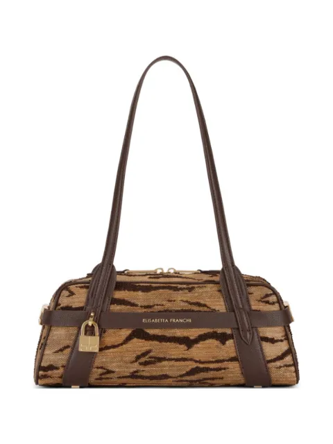 Elisabetta Franchi bowling bag with tiger print Neutrals BS11A62E2