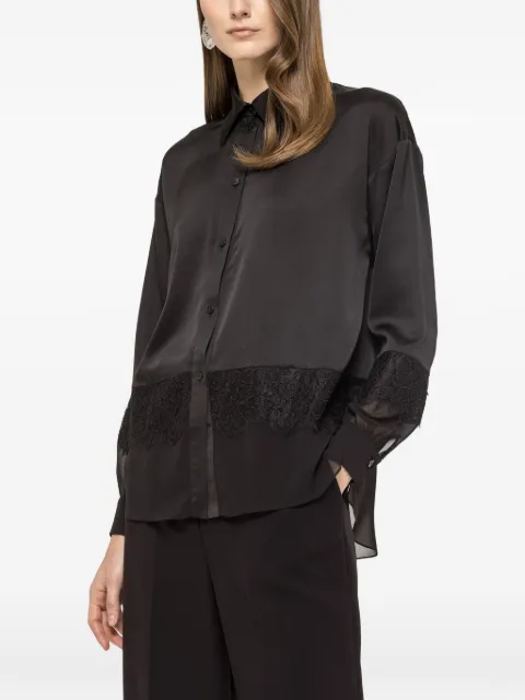 NISSA lace-panelling satin shirt Black C16737