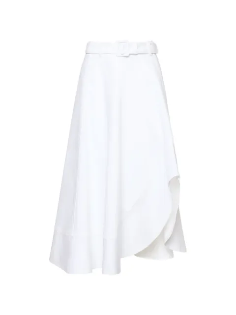 Cinq A Sept Zelda Jean belted asymmetric midi skirt White ZS49311442ZWHT