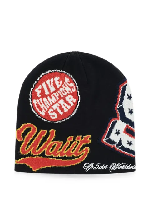 SP5DER District V graphic-intarsia beanie hat Black SP5DER357