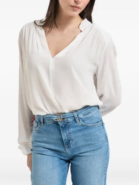 LIU JO ruffled-cuff V-neck shirt White CA6344T2578
