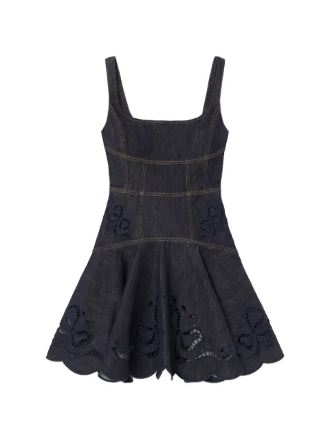 Self-Portrait indigo denim bow-embroidered mini dress Blue PF26806SBL